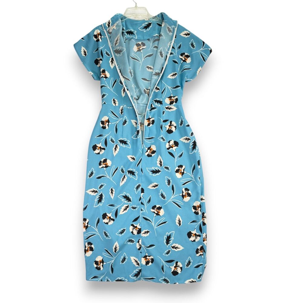 River Island | Ice Blue High Neck Dress | Black and White Floral | Sz 10 - Picture 6 of 7